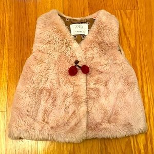Zara Girls Faux Fur Vest With Cherry Detail